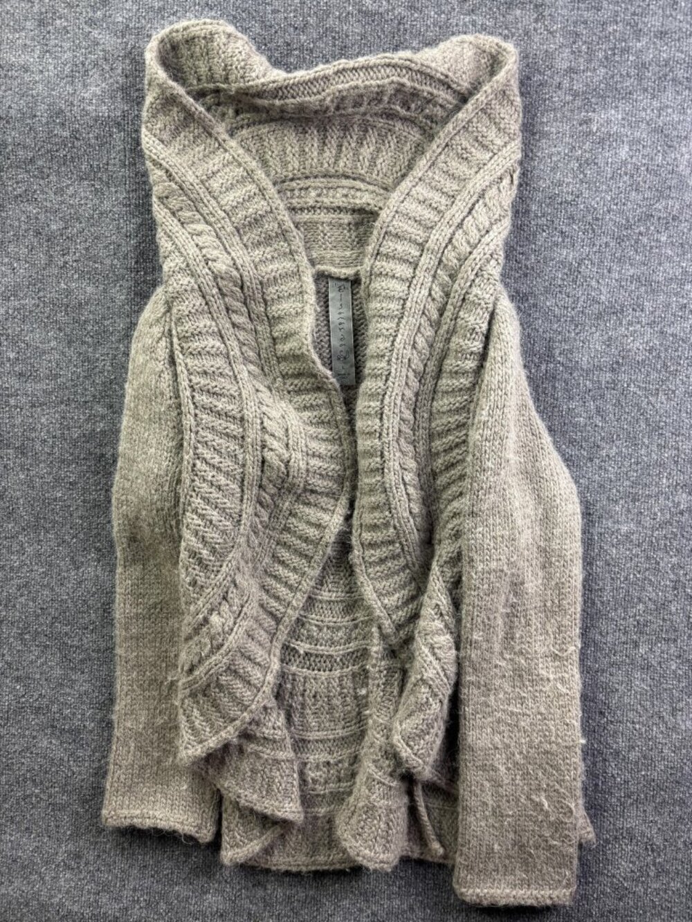Elsamanda Cable Knit Cardigan‎ Sweater Womens L Gray Ruffle Alpaca Wool Italy
